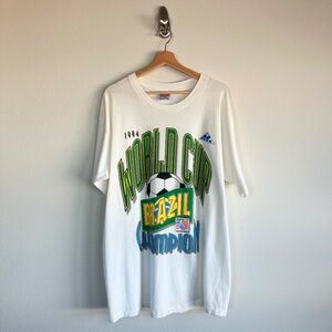 Brazil World Cup Vintage 1994 Champions White Single Stitch Tee Sz XL
